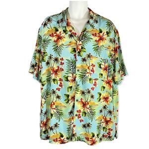 George Men's XL Vintage Hawaiian Shirt Button Up Hibiscus and Palms Pattern